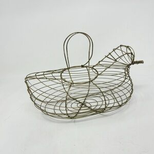 Gold Tone Wire Chicken Hen Egg Basket Metal Carrying Gathering Basket Handles
